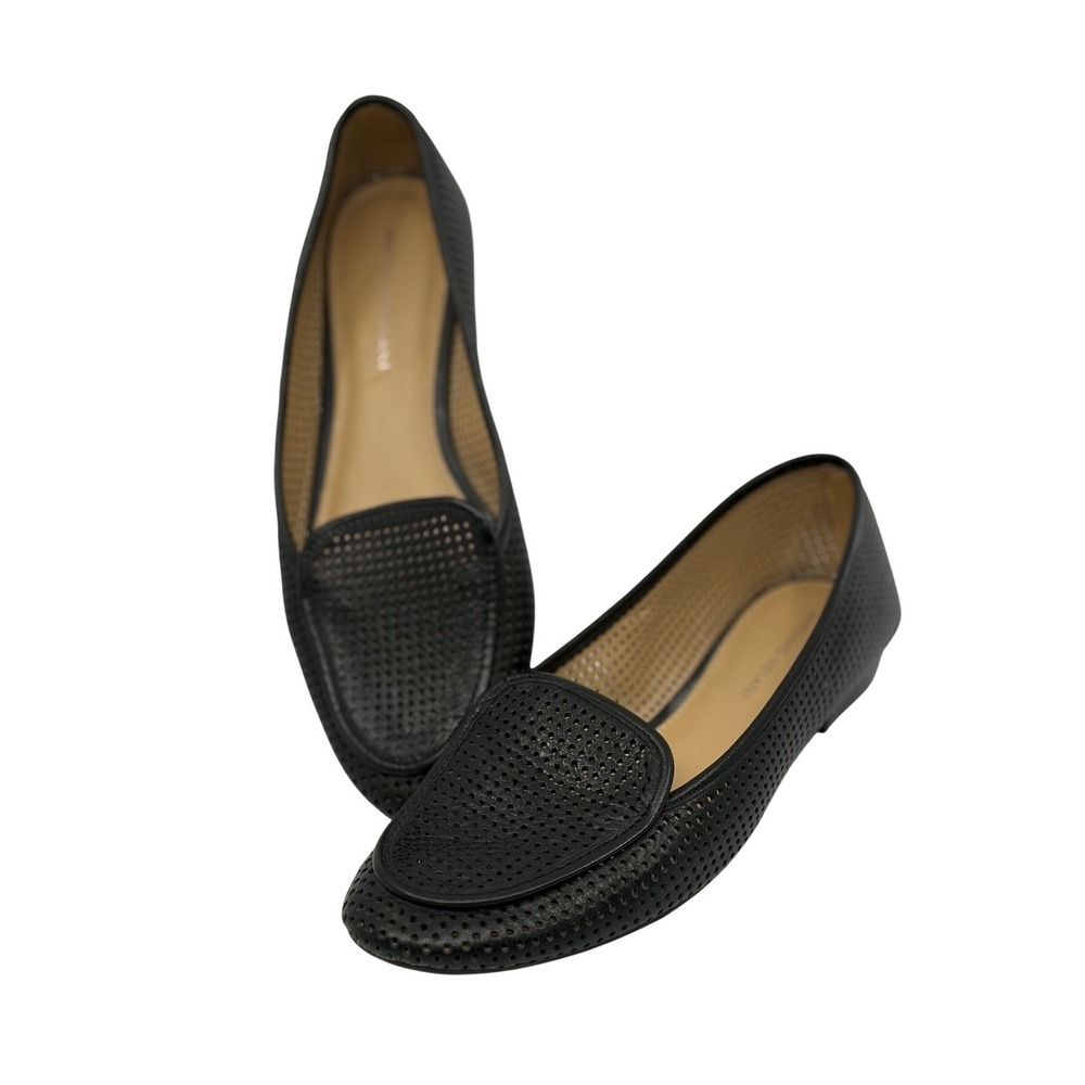 Antonio Melani Womens Black Perforated Leather Slip On Loafer Flats Size 7M